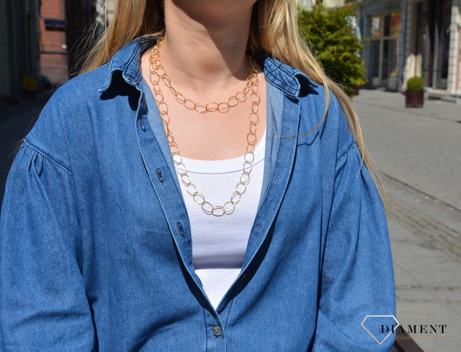 Naszyjnik srebrny pozł. z kółeczek owalnych Dall'Acqua. Naszyjnik Dall'Acqua wykonana ze srebra próby 925. Całość naszyjnika składa się z kółeczek owalnych.1.jpg